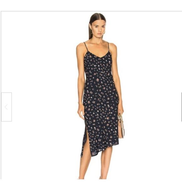 ADRIANO GOLDSCHIMIED Floral Midi Dress Navy Blue Extra Small XS Cross Back - Picture 5 of 5